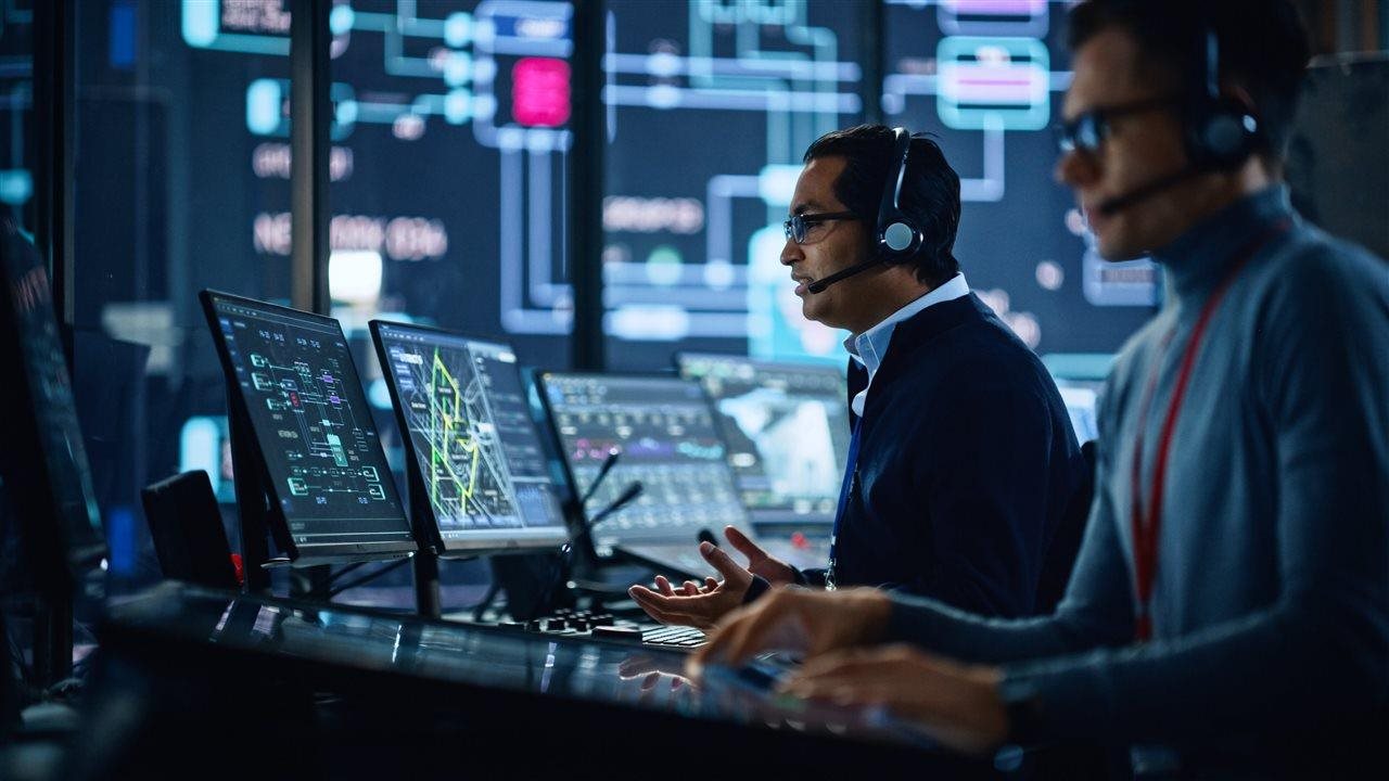 IT professional tech support people working at computers.