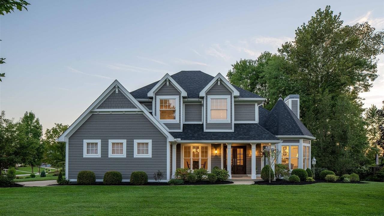 Big, beautiful gray two-story house with James Hardie siding.