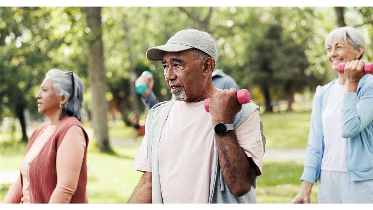 Seniors exercising in a park. The Administration for Community Living celebrates older adults and promotes healthy aging.