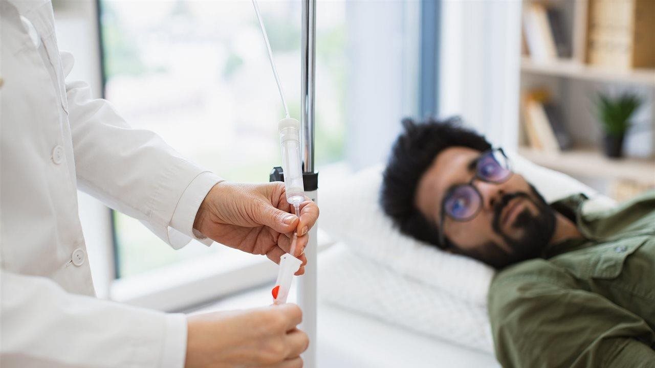 Doctor preps a patient for infusion. Ketamine is approved by the U.S. Food and Drug Administration (FDA) as an anesthetic.