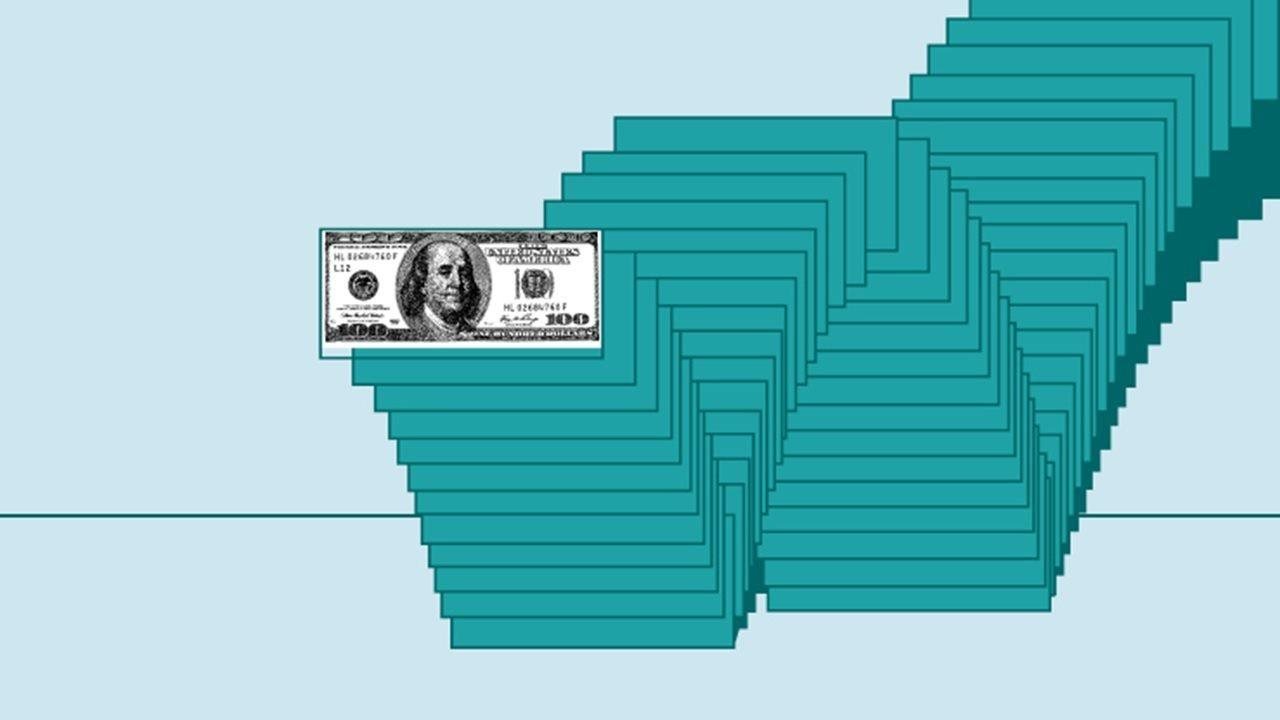 A graphic showing the value of the dollar going up and down.