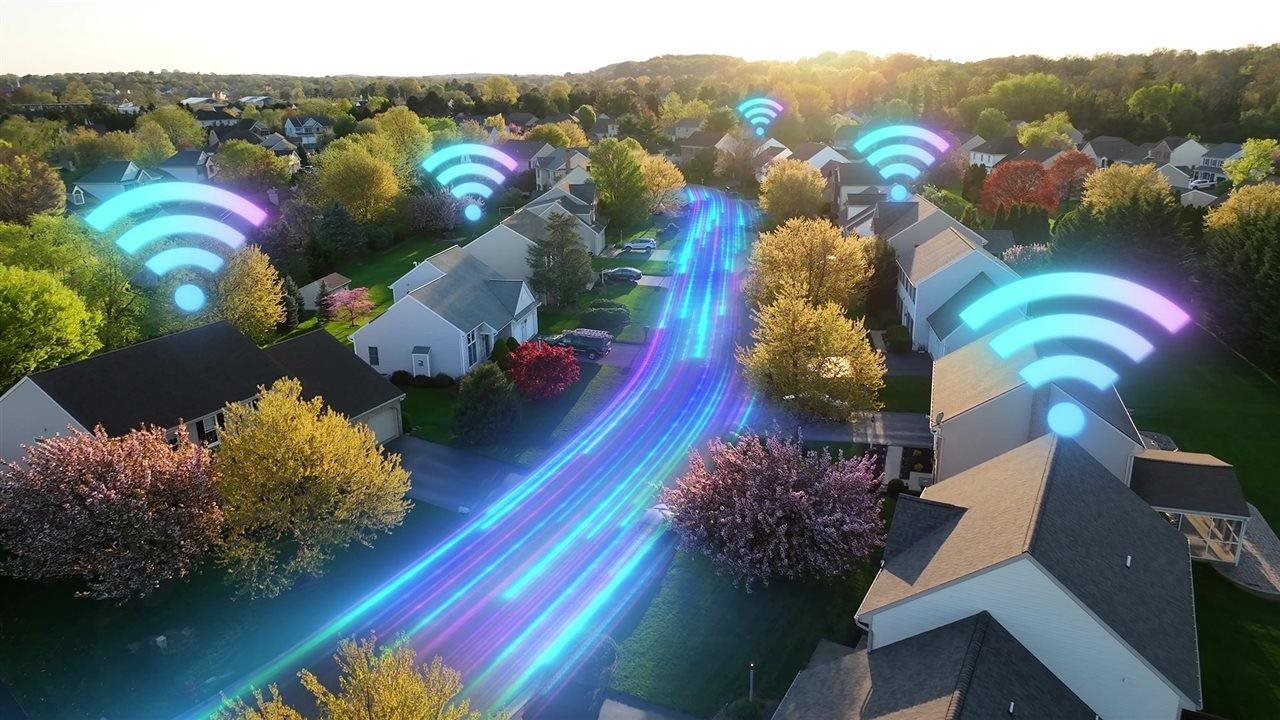 Illustrations representing wifi internet service in a suburban neighborhood. Sonic Fiber Internet has been rated #1 in Overall Customer Satisfaction by Consumer Reports.